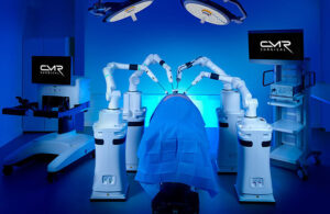 This is a CMR Surgical marketing image of its Versius Plus surgical robotics system.