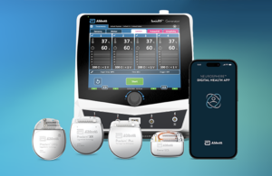 This marketing image shows Abbott's suite of neuromodulation devices that use BurstDR spinal cord stimulation to treat chronic pain.