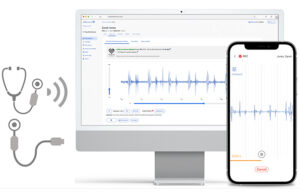 eMurmur's Heart AI software on mobile device and desktop.
