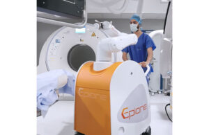 This is a Quantum Surgical marketing image of its Epione robotic surgery system for treating cancer.
