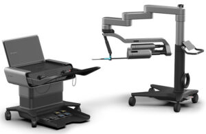 Vicarious Surgical's robotic platform and surgeon control console.