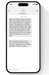 A text message from Philips Share the Care Connector tool.