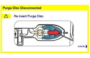The “Purge Disc Disconnected” alarm on the Impella platform.