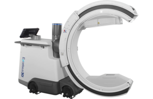 This is a Globus Medical marketing image of its Excelsius3D intelligent 3-in-1 imaging system.