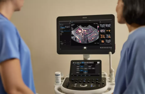 This is a Philips marketing image for its the eV14-2v ultrasound transducer for women's health.