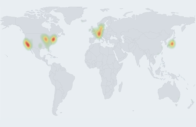This is a heat map showing medtech headquarters locations worldwide.